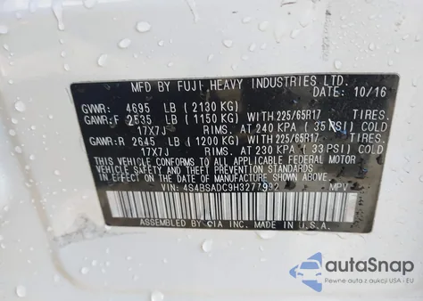 2017 Subaru Outback 2.5I Premium из США, поврежденный, VIN 4S4BSADC9H3277992